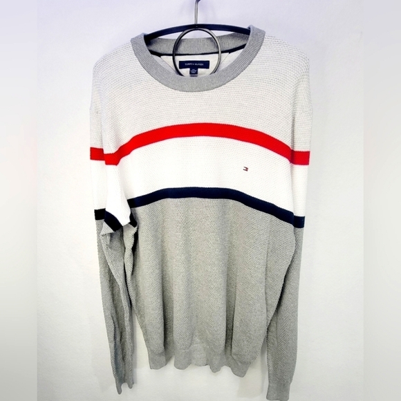 TOMMY HILFIGER Men's XXL Soft Cotton Pullover Colorblock Long Sleeve Sweater - Picture 1 of 9